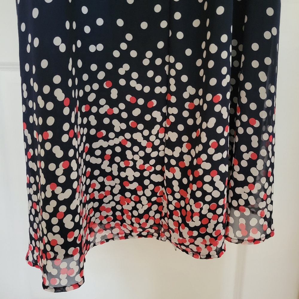 R&K Sleeveless Navy/Pink/White Polka Dot Tie Waist Maxi Dress - Size 16 - Picture 4 of 5